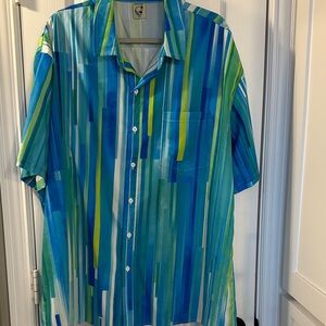 Men's Blue Green Striped Shirt 2XL